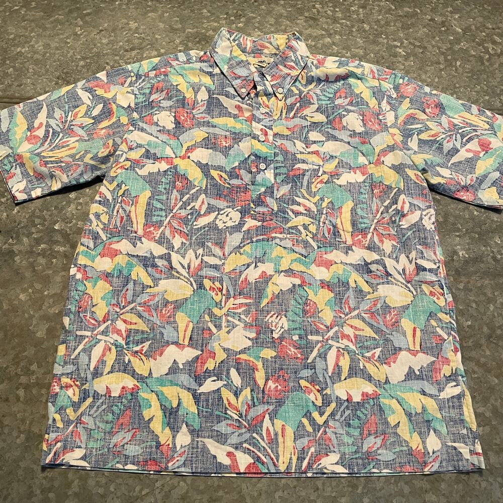 Vintage Reyn Spooner Tropical Aloha Henley Pullover Shirt Large Tropical Worker